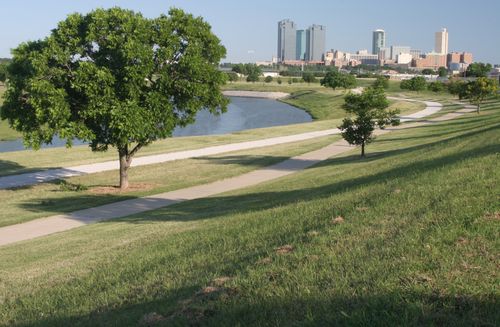 Downtown Fort Worth seen from a park on the Trinity River