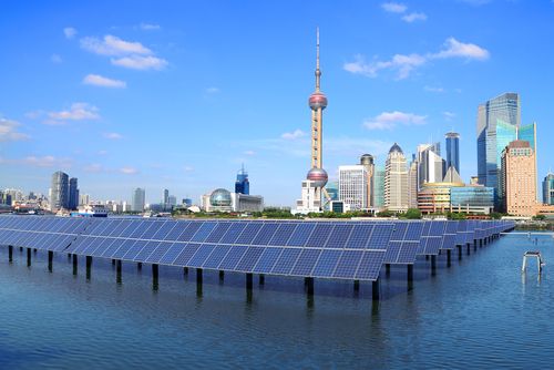 Shanghai Bund skyline solar panel plant